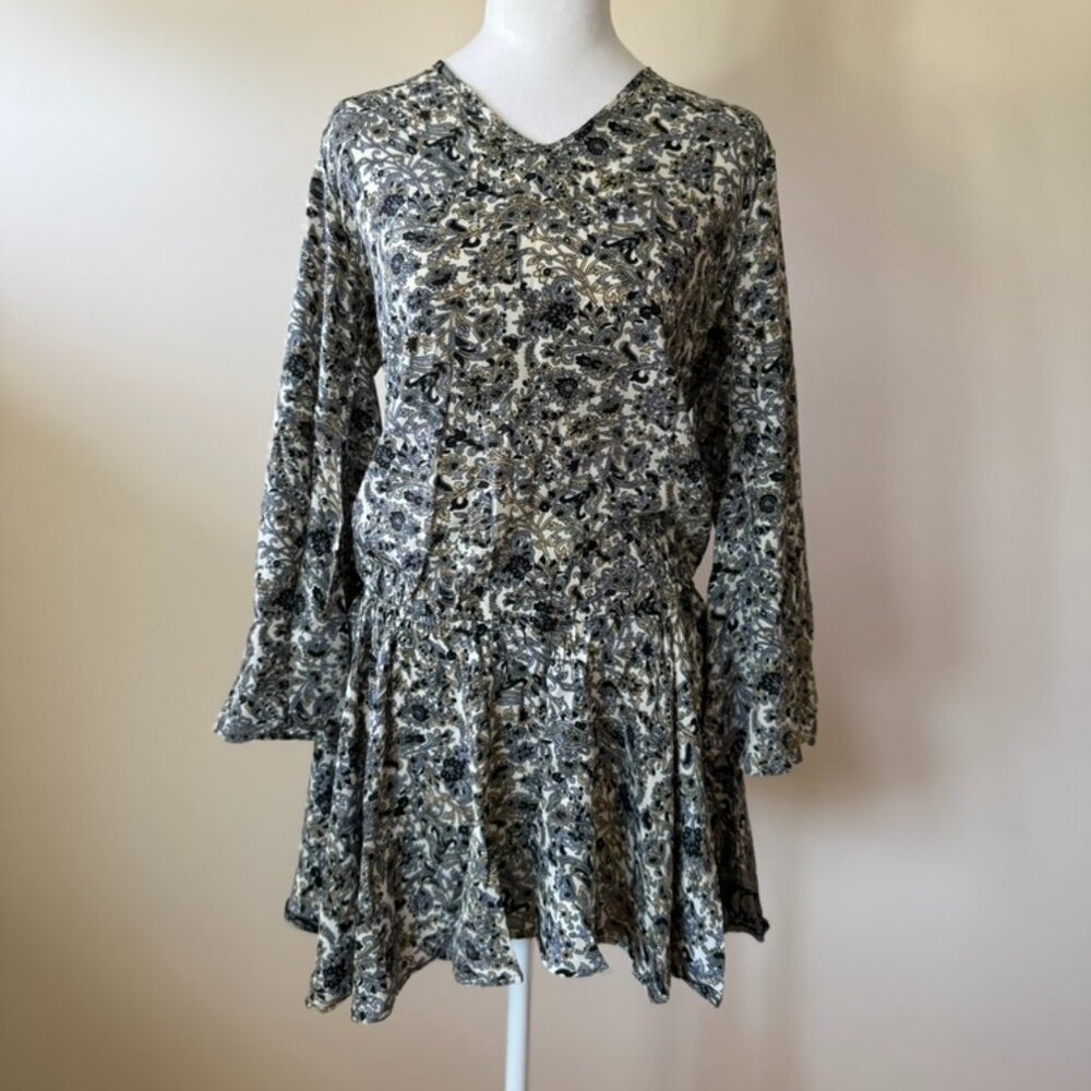 Karma Highway Blue White Flutter Sleeve Karma Highway Boho Dress Tunic One Size